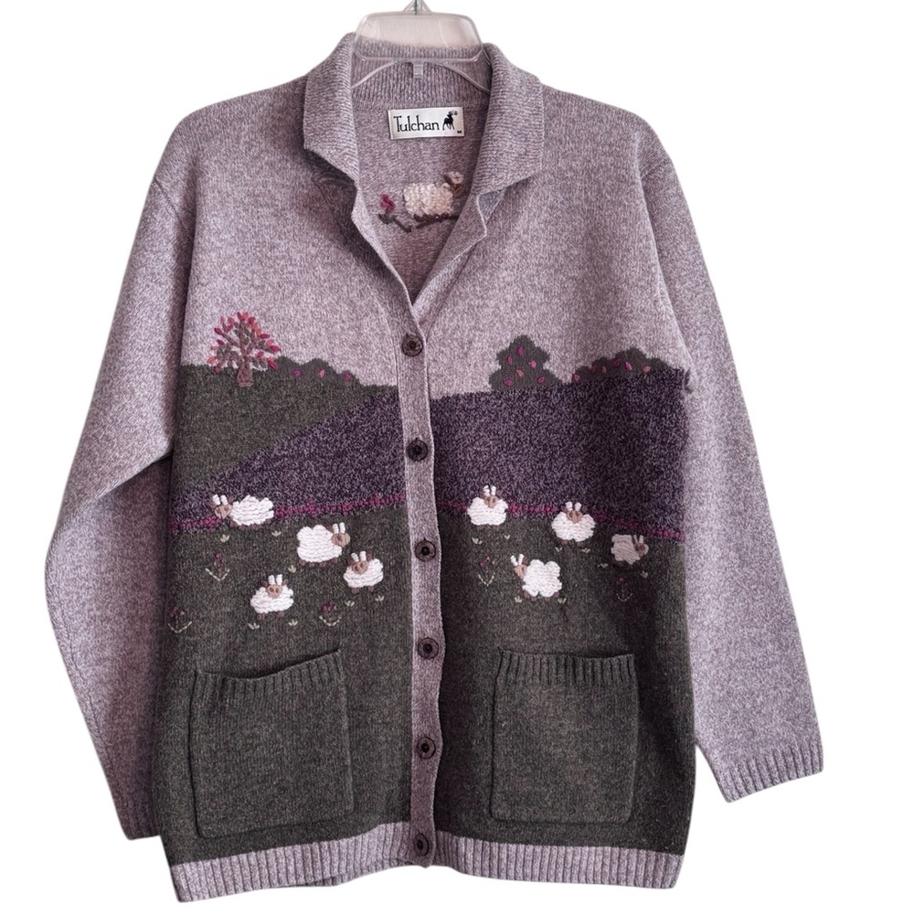 Tulchan Vintage Wool Sheep Cardigan Sweater Cottagecore